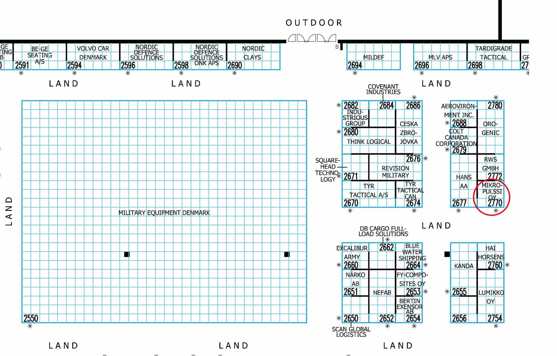 Map of Mikro-Pulssi stand location at DALO 2026 exhibition.